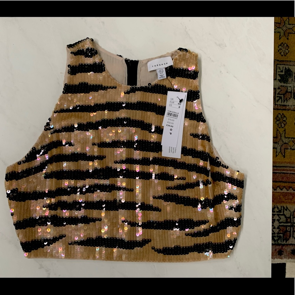 Topshop Sequined Tiger Print Crop Top